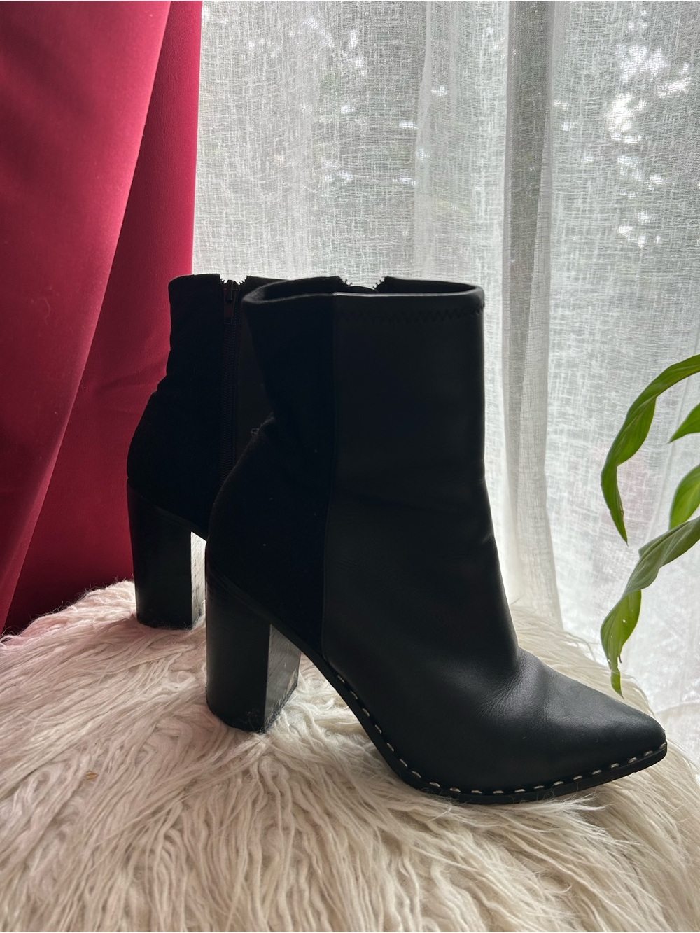 Aldo Loviren black leather & suede western studded pointed toe ankle boots